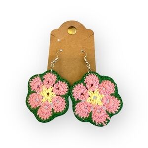 Hand Crafted Pink and Green Floral Earrings